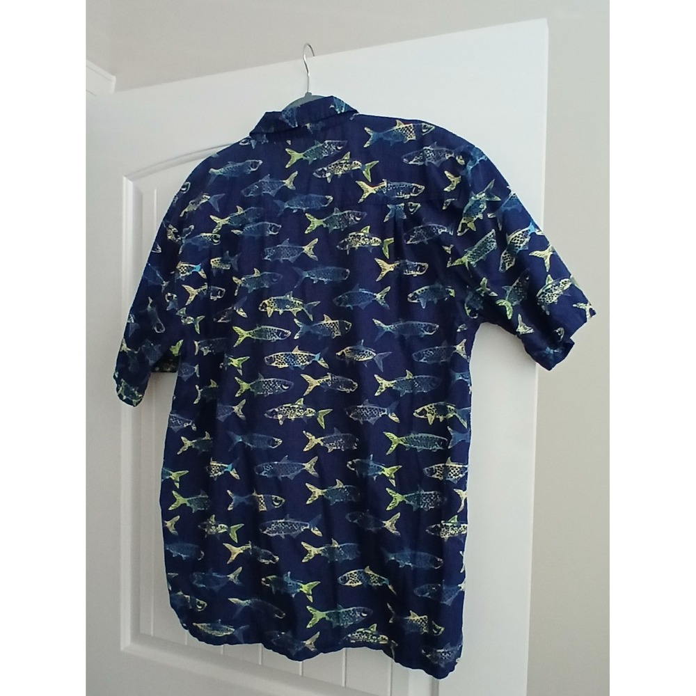 Clearwater Outfitters Mens XL Blue Fish Print Cotton Short Sleeve Button Down - Picture 2 of 3